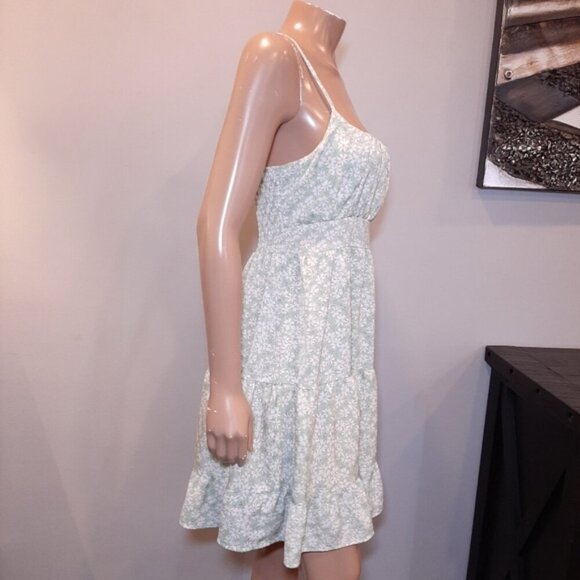3/$20 SHEIN Floral Print Cami Dress Ruched Smocked Tiered Ruffle Babydoll Green - Picture 12 of 16